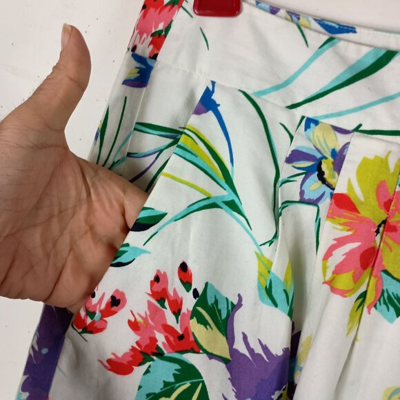 Floral Print A-Line Skirt With Pockets Ann Taylor Size 4 White Multicolor Lined - Picture 4 of 11